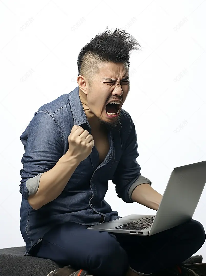 使用笔记本电脑的男青年