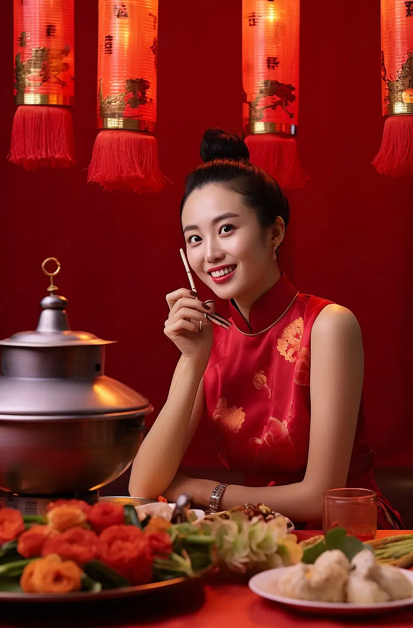 国潮美少女和中国传统食品