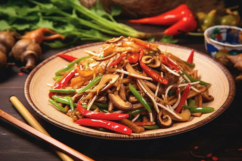 爆炒鱼腥草折耳根青椒美食美味实拍摄影图