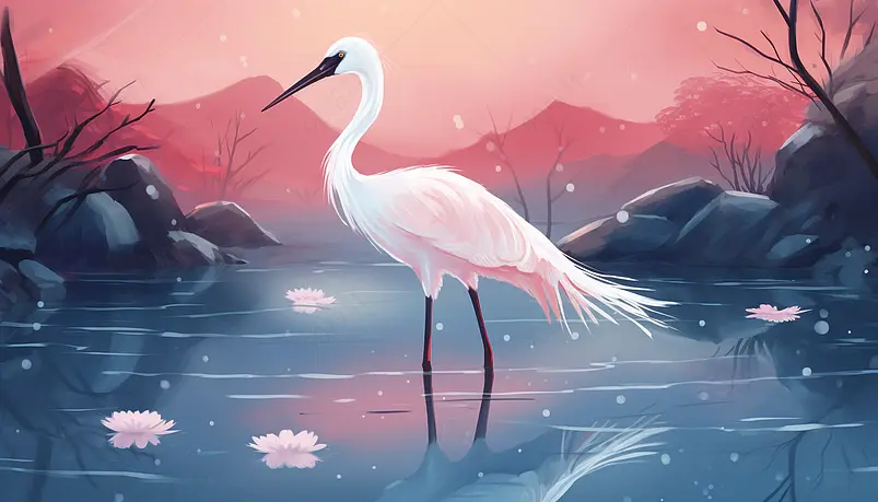 白露节气仙鹤插画