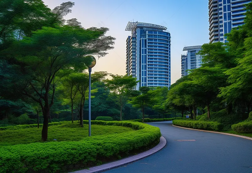 建筑楼体楼盘小区小路绿化城市摄影
