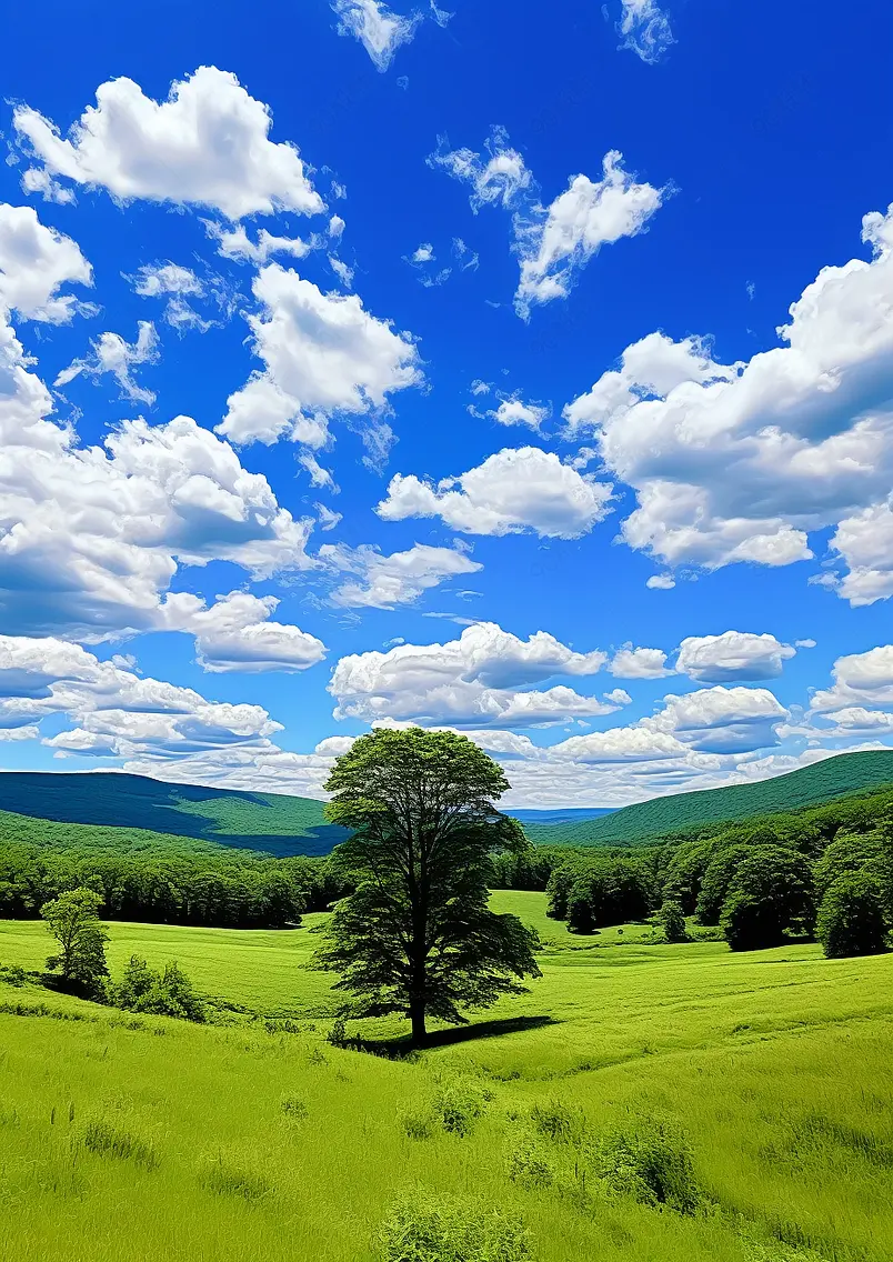 在伯克郡郁郁葱葱的草坪，树木，山丘的远景