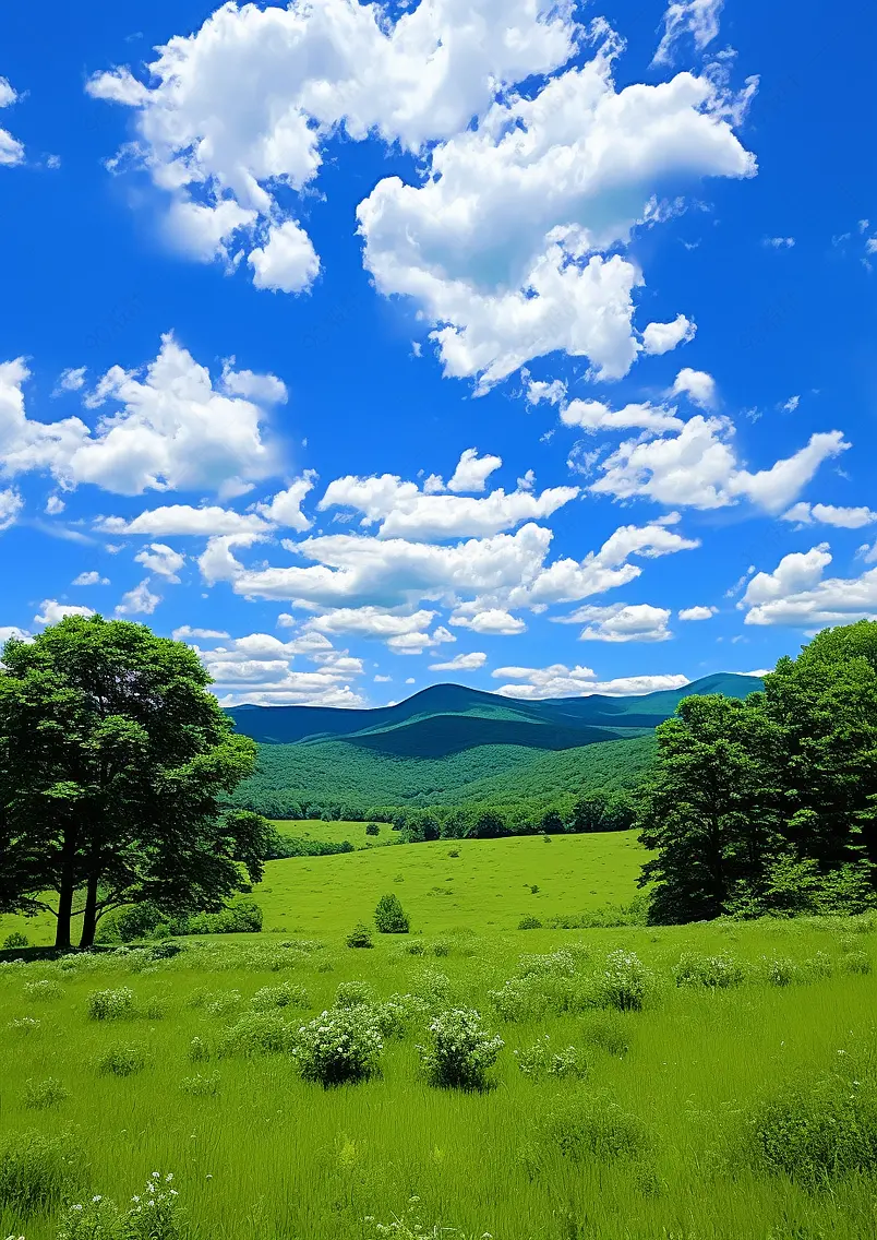 在伯克郡郁郁葱葱的草坪，树木，山丘的远景