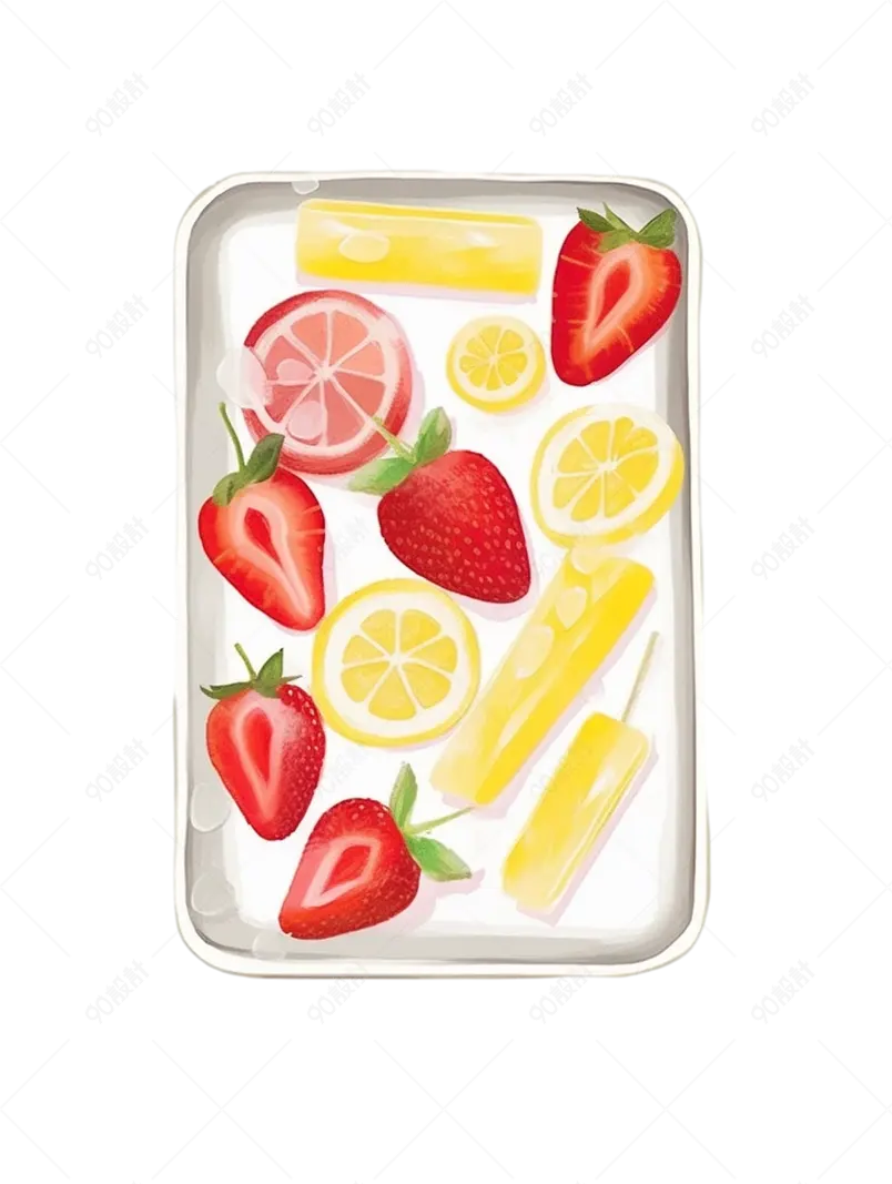 夏季凉爽草莓和橙子冰棒素材
