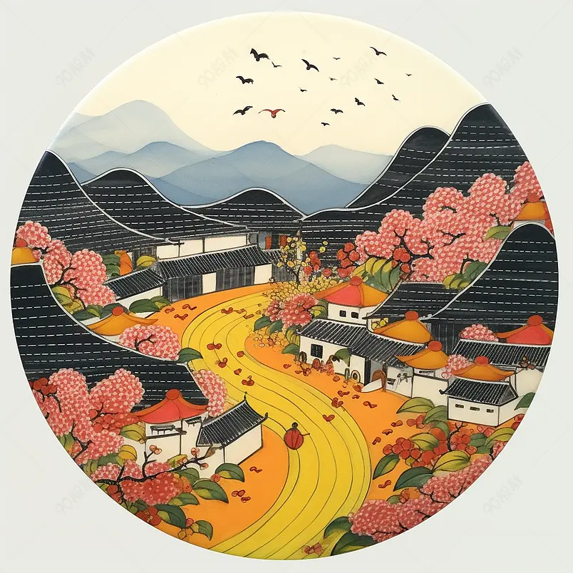中国风手绘水墨插画二十四节气之立秋