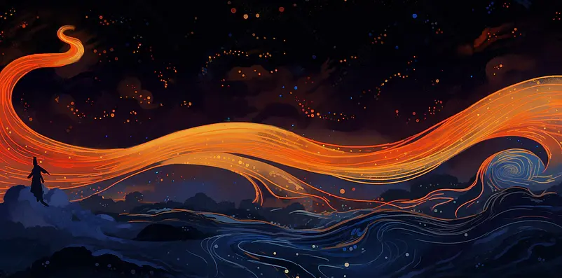 国潮底纹背景古风插画