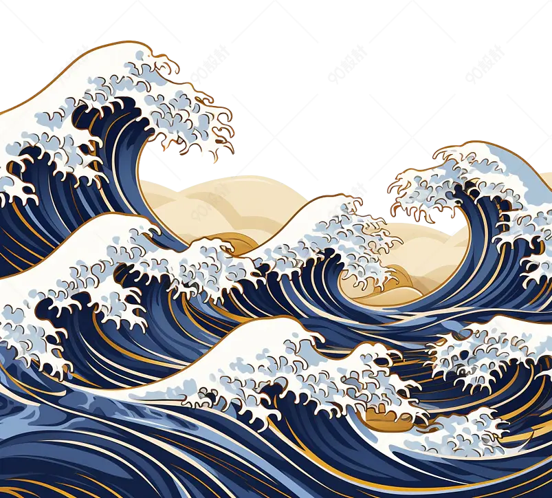 深蓝色插画巨大可怕的海浪浪潮浪花手绘免扣元素