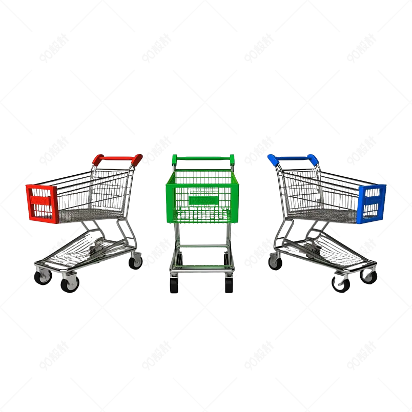 红色绿色蓝色零售店购物车