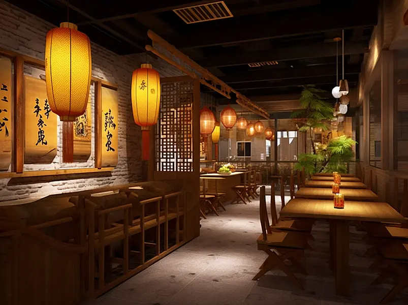 中式酒馆装修效果图新中式装修餐饮广告背景