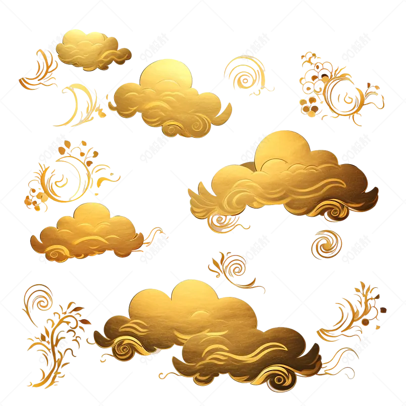 烫金云纹金箔线描祥云元素