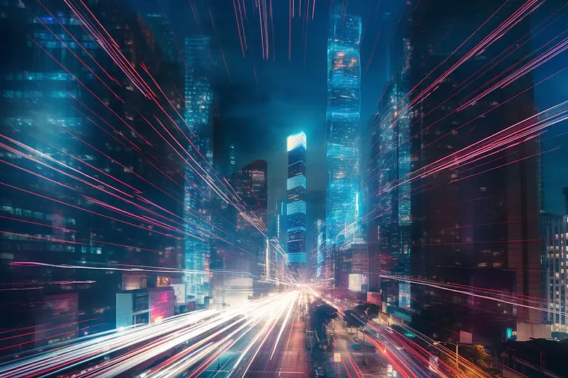 科技感十足的城市建筑夜景背景图
