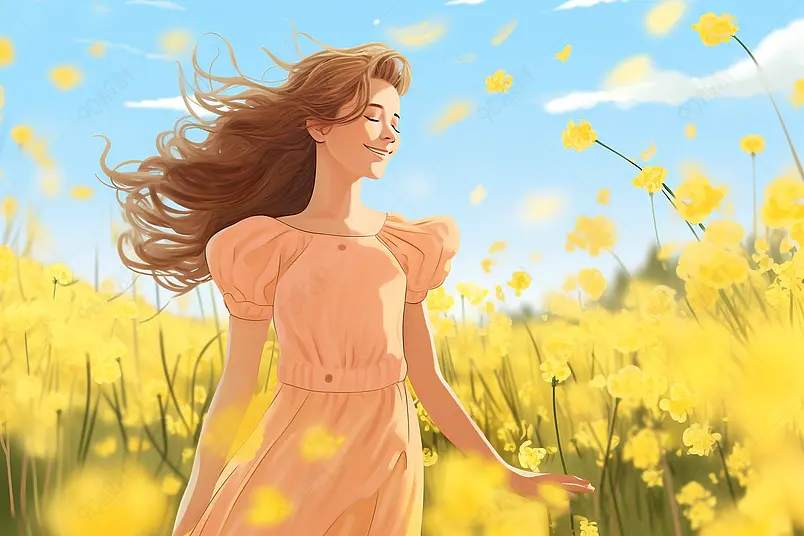 春分油菜花清新唯美手绘插画