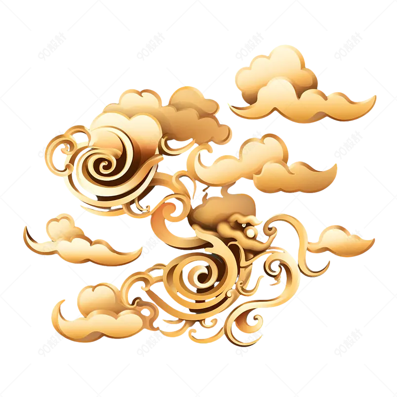 中国风金箔线描金色祥云