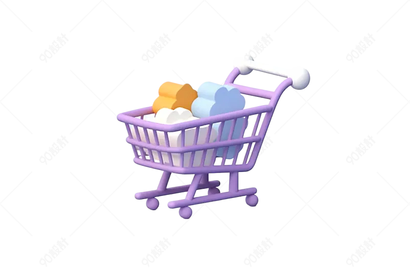 3D渲染紫色购物车商品装饰元素
