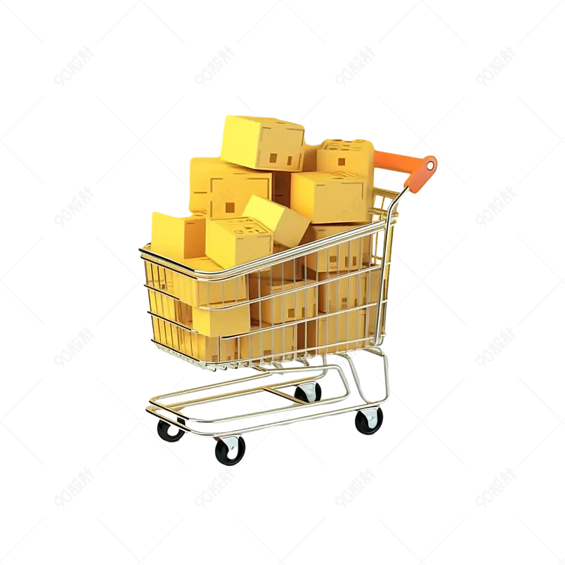 超级进货装满商品的购物车推车