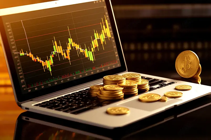 投资理财金融电脑股票走势涨跌实拍摄影图