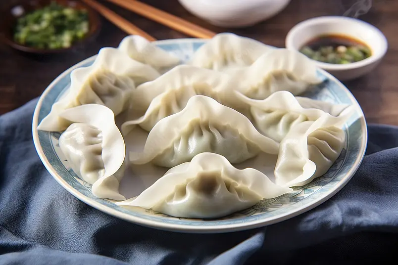 美食美味食物清晰的摄影图高清的图片电商产品拍摄海报设计背景广告设计素材元素一盘折色的饺子水饺放在桌子上