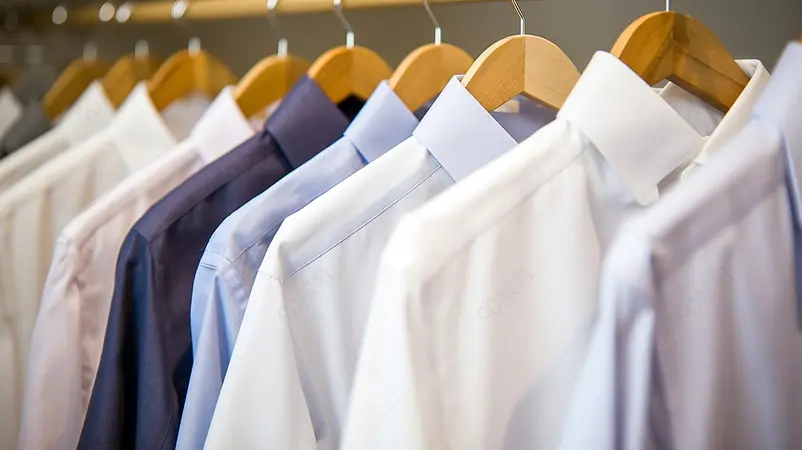 服装店衣物区衣架上挂放衬衫衣物图片