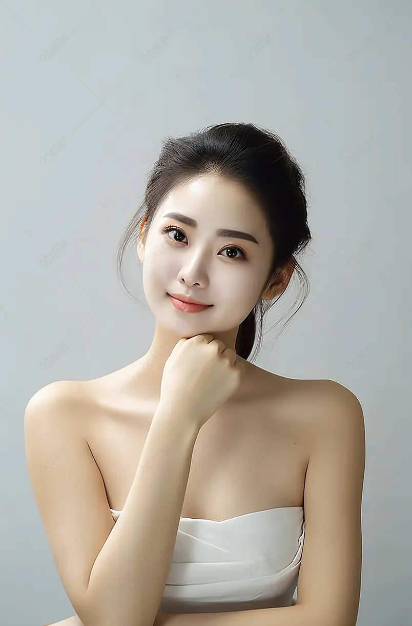做完脸部保养的东方美女正在抚摸自己的脸