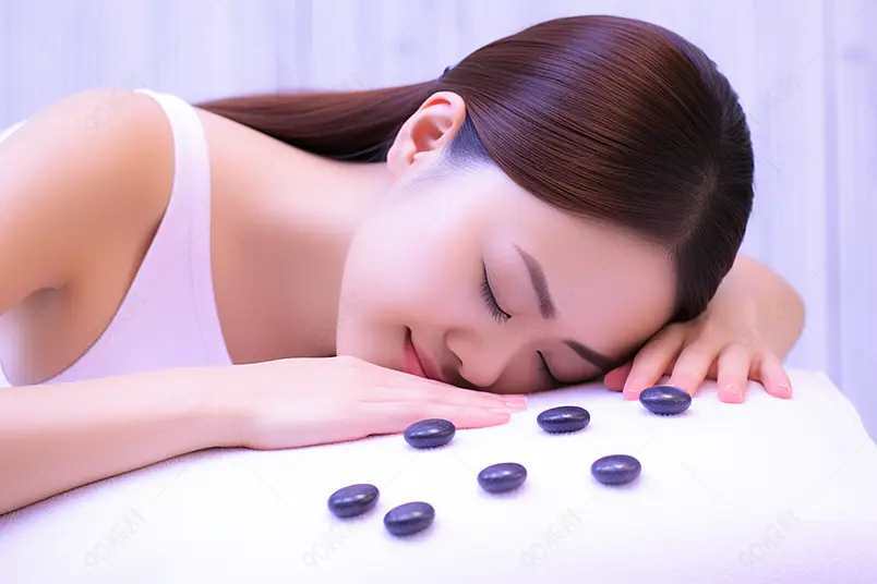女子在养生石上石疗养生美容养颜