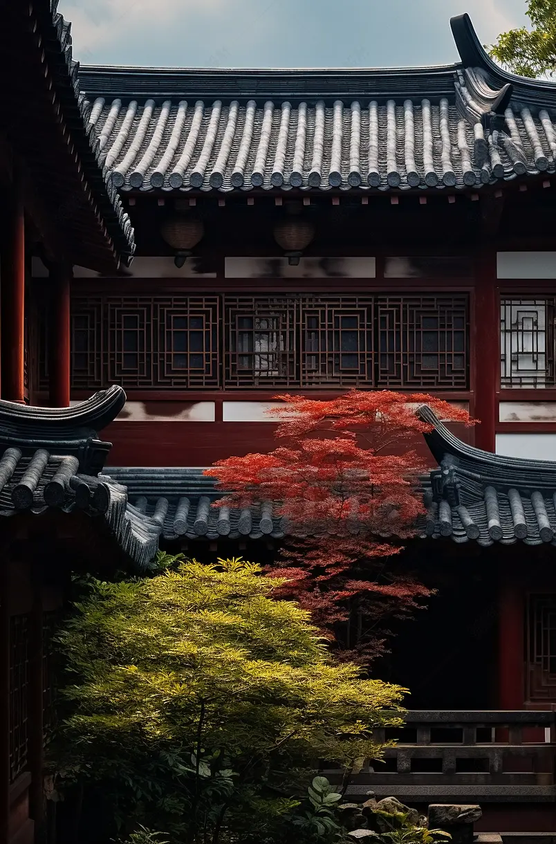 仿古中式古风建筑群局部