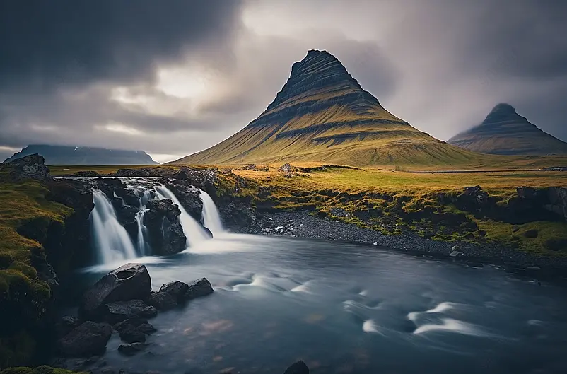教会山草帽山冰岛背景壁纸旅游旅行户外河流瀑布风景风光摄影自然