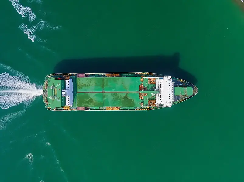 高空俯瞰散货船进出口物流在海上高速航行关于进出口业务国际集装箱货运船舶物流运输业务