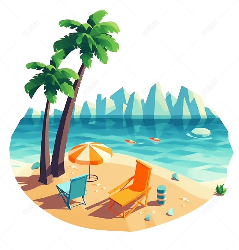 3D矢量等距夏日海滩度假