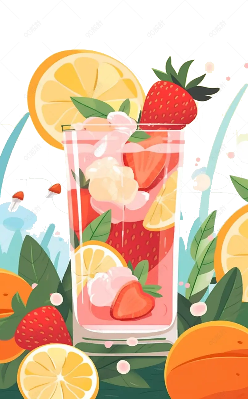 夏季彩色创意水果茶设计插图