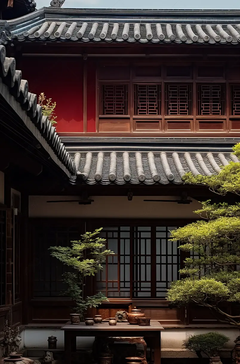 仿古中式古风建筑群局部