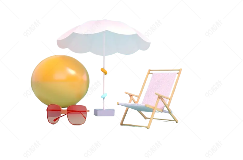 白色遮阳伞粉色躺椅墨镜装饰元素