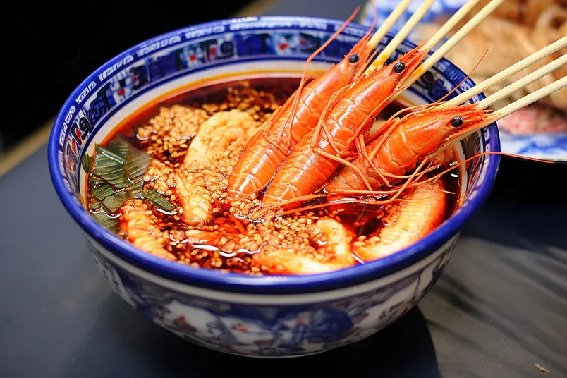 麻辣串串虾美味特色美食小吃实拍摄影图
