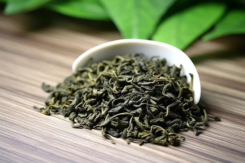 在白色的瓷器里装着绿茶碧螺春背景图