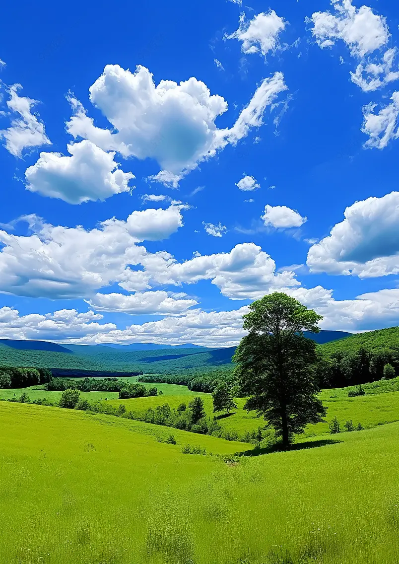 在伯克郡郁郁葱葱的草坪，树木，山丘的远景