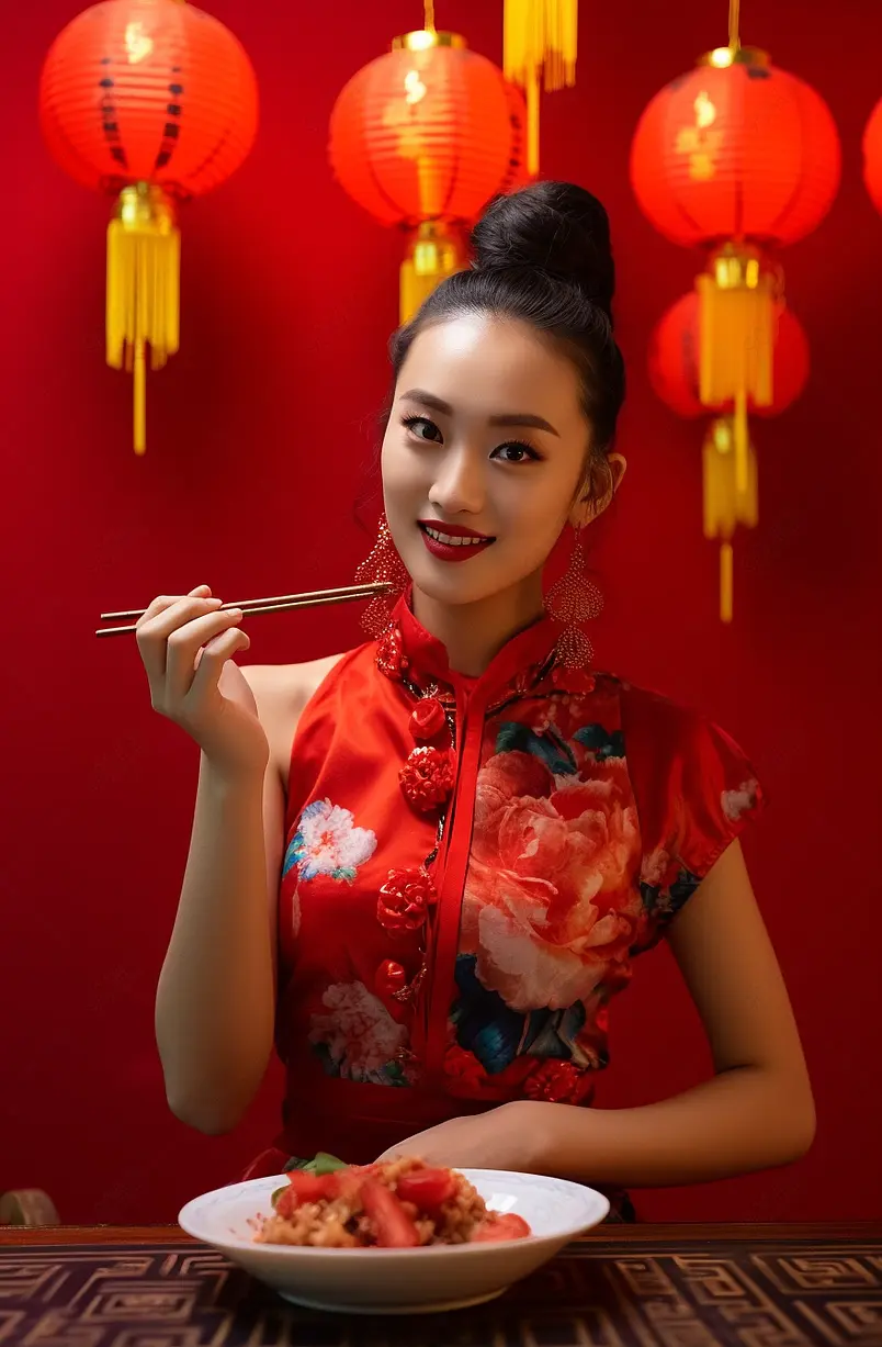 国潮美少女和中国传统食品