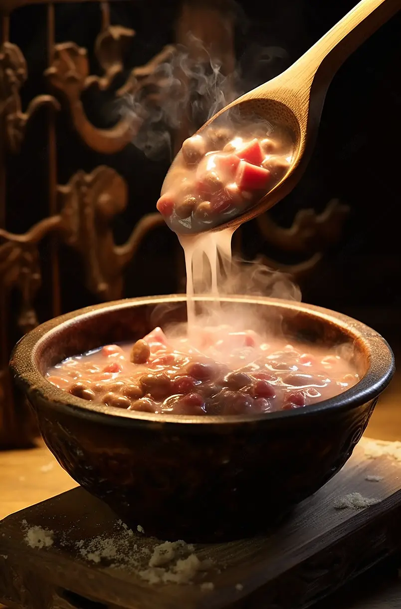 冬日热气腾腾的腊八粥