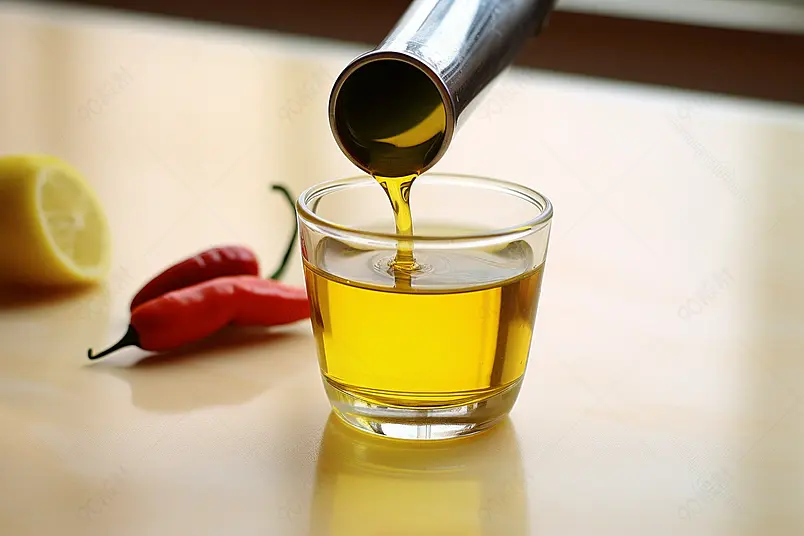 室内玻璃杯子里的植物油食用油摄影图