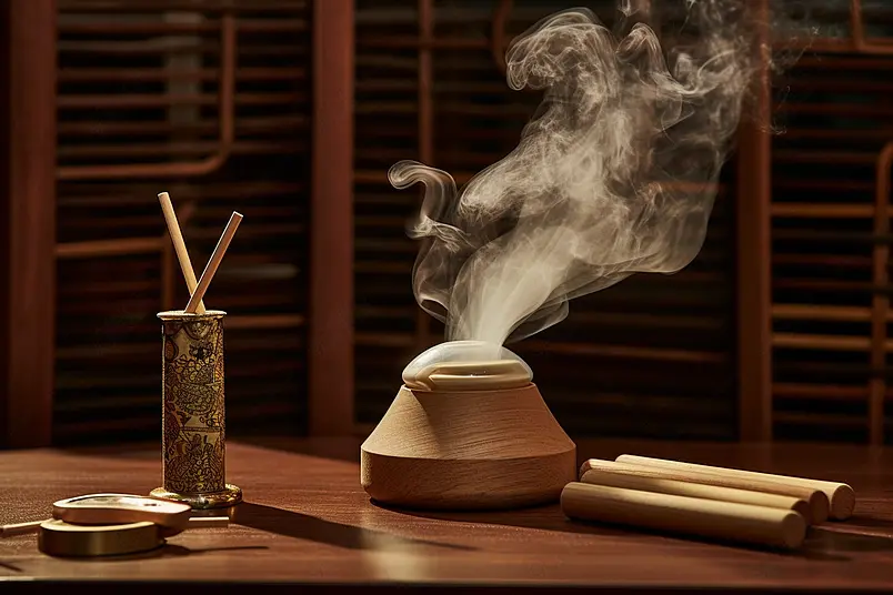 中医药传统养生艾草艾灸烟雾调理桌面静物