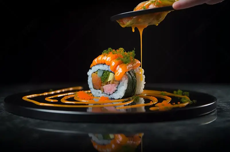 传统日本膳食米饭鱼子酱寿司