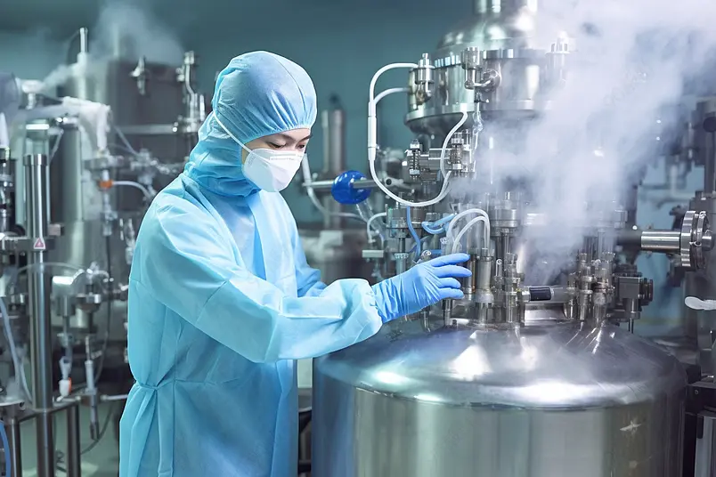 穿着防护服的化工厂电器设备检查安全操作