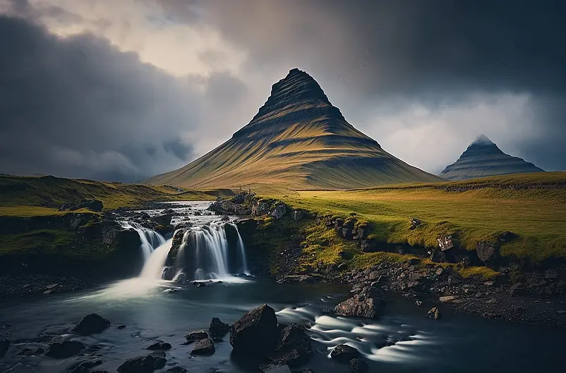 教会山草帽山冰岛背景壁纸旅游旅行户外河流瀑布风景风光摄影自然