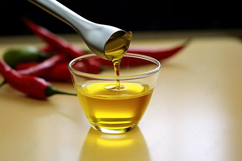 倒在玻璃杯子里的食用油特写镜头摄影图