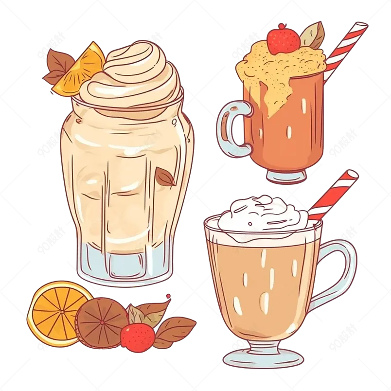 夏季凉爽饮品果茶和奶茶元素