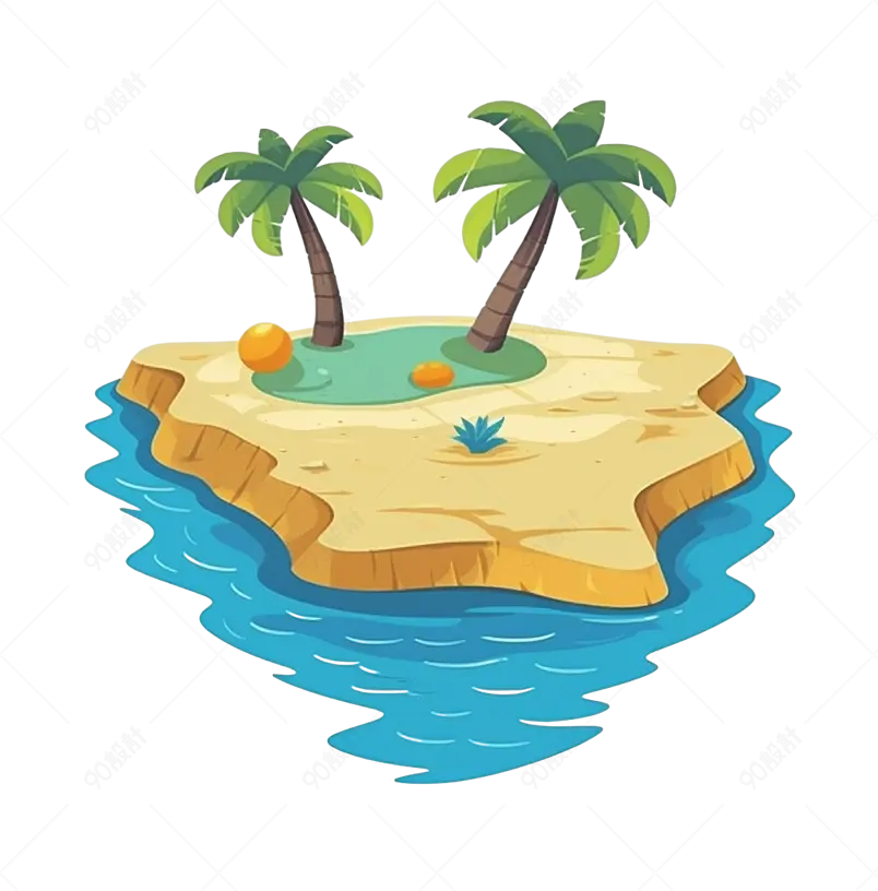 黄色海滩海洋绿树装饰元素