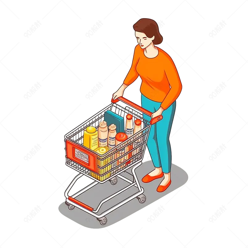 手绘短发女人购买家用商品