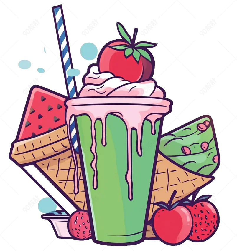 夏季凉爽冰淇淋圆筒和冰淇淋杯