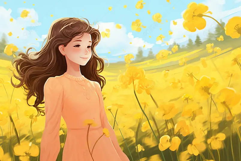 春分油菜花清新唯美手绘插画