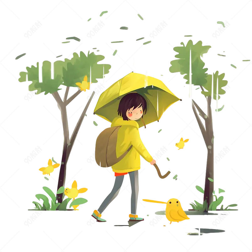 卡通男孩台风天下雨卡通插画手绘