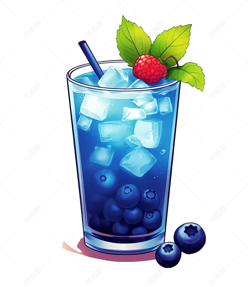 加了冰块的蓝莓果茶元素