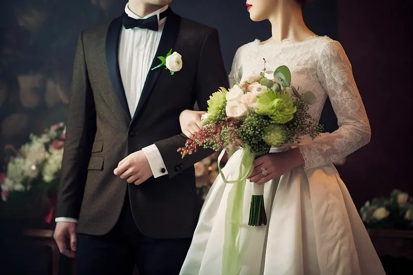 婚礼祝福浪漫喜悦唯美希望温馨牵手婚姻的殿堂结婚背景
